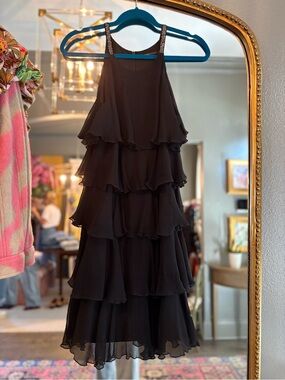 BCBGMaxAzria Black Tiered Ruffle Mini Dress with Embellished Straps